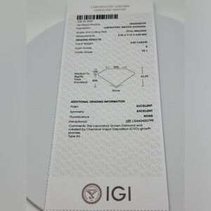2ct VS1 Oval Lab Diamond w IGI Report